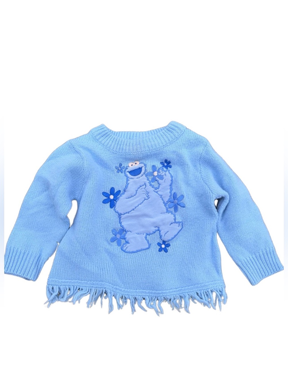 Vintage Sesame Street Light Blue Sweater with Cookie Monster size 12 months